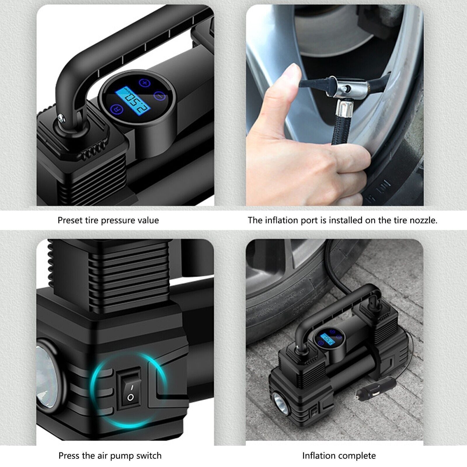 Air Compressor 12V Heavy Duty Portable Electric Car Tyre Inflator 150PSI UK